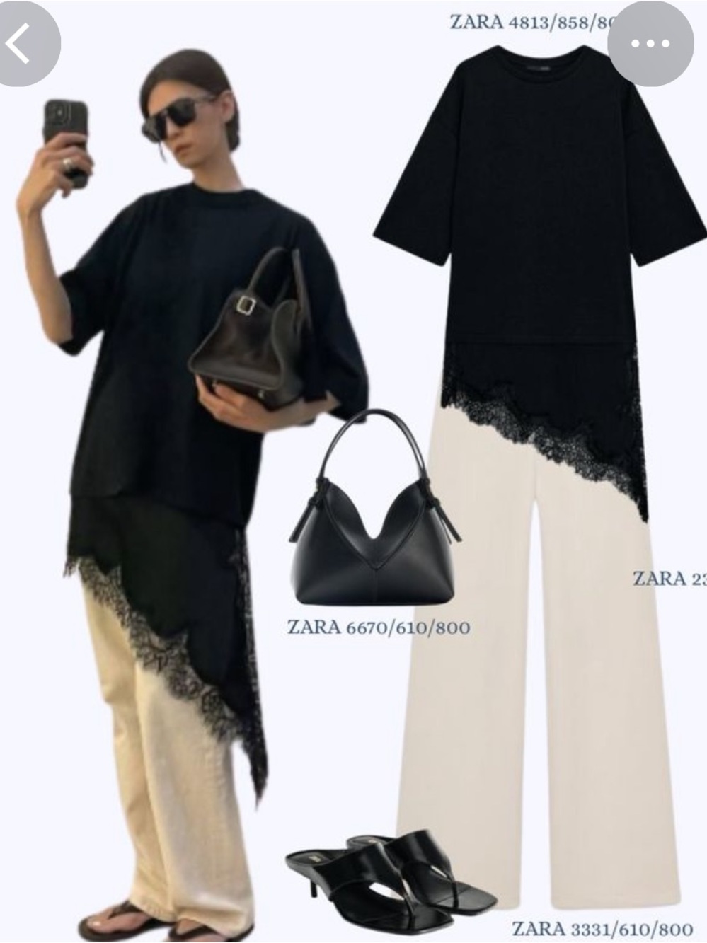 Zara Black Short Sleeve Tee with Lace Hem